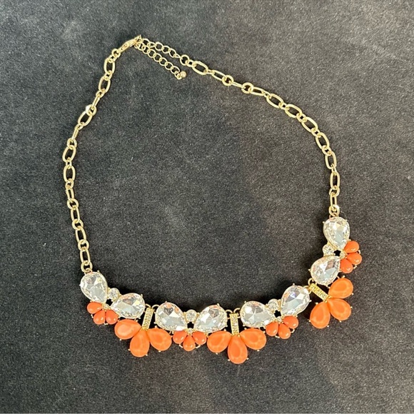 Francesca's Peach Rhinestones and Gold Chain Statement Necklace - Picture 2 of 4